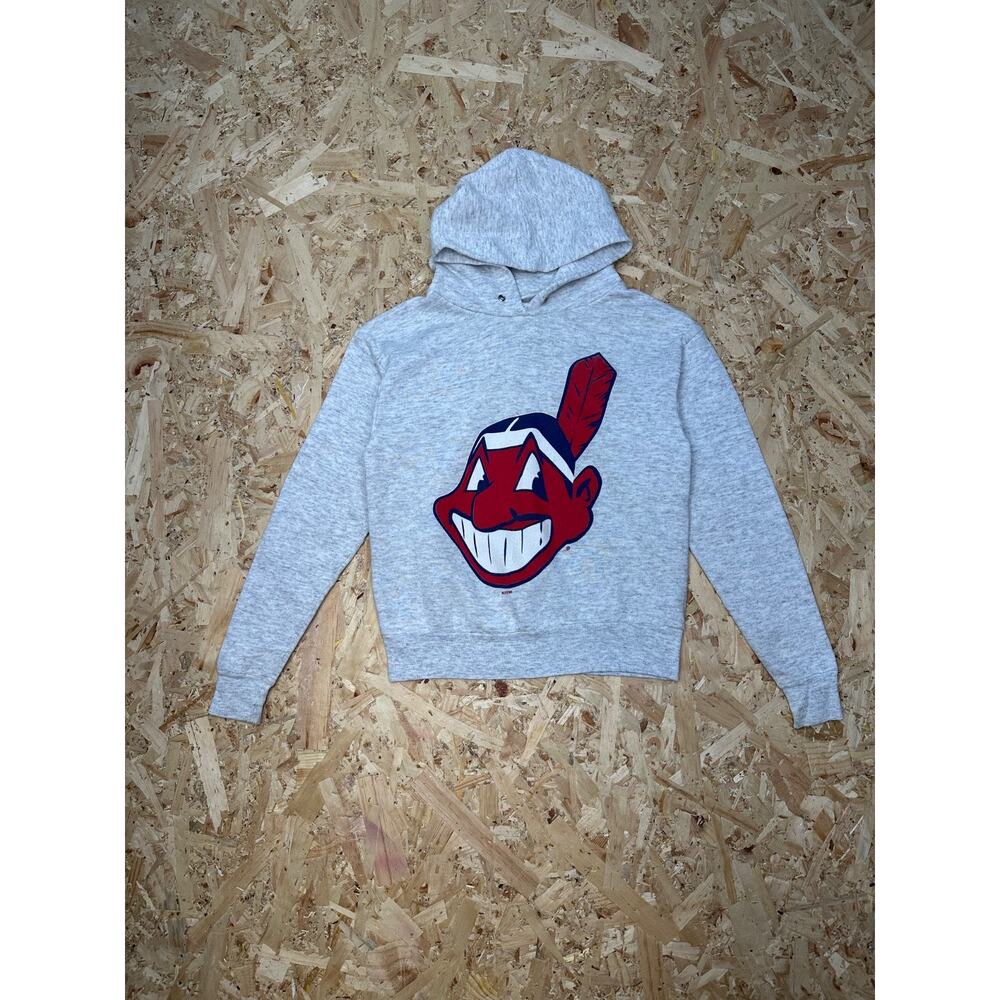 Vintage 1994 Official Fan Kids Boys Gray Indians Hoodie Sz 10-12